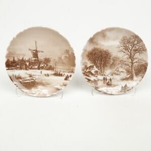 Lot of 2 Royal Schwabap Plates River in Winter Skating Farmers Christmas Holland